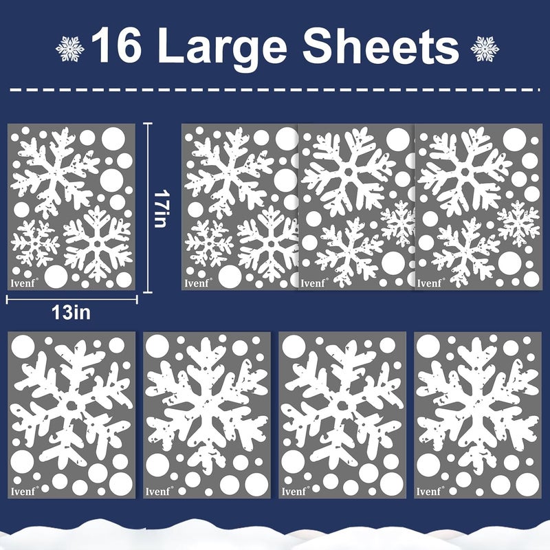 Ivenf Christmas Decorations Window Clings: 16 Sheets Extra Large White Snowflake Christmas Window Decorations, Farmhouse Rustic Xmas Snowflake Decor for Kids Home School Office Winter Holiday Party - Image 2